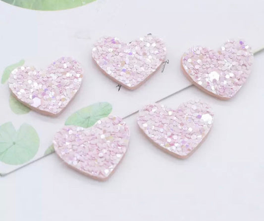 Heart shaped pastel pink embellishments, 20mm glitter fa