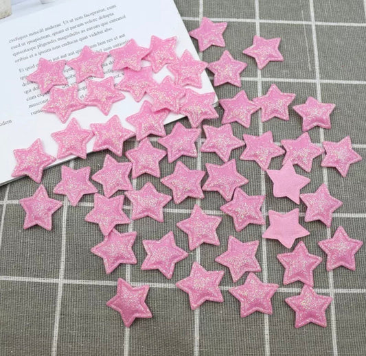 Star fabric pink glitter appliqués, padded fabric 25mm