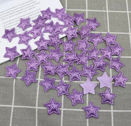 Star fabric purple glitter appliqués, padded fabric 25mm