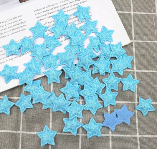 Star fabric blue glitter appliqués, padded fabric 25mm