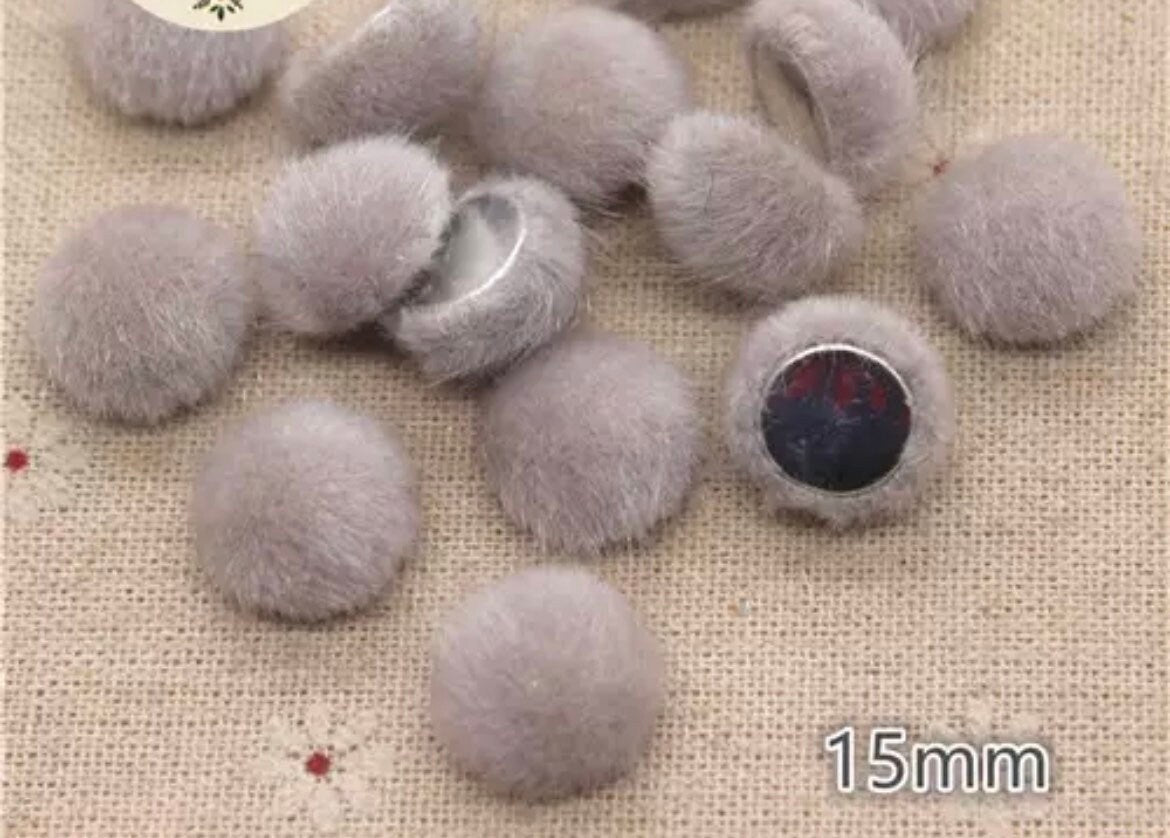 Fluffy round embellishments, grey 15mm