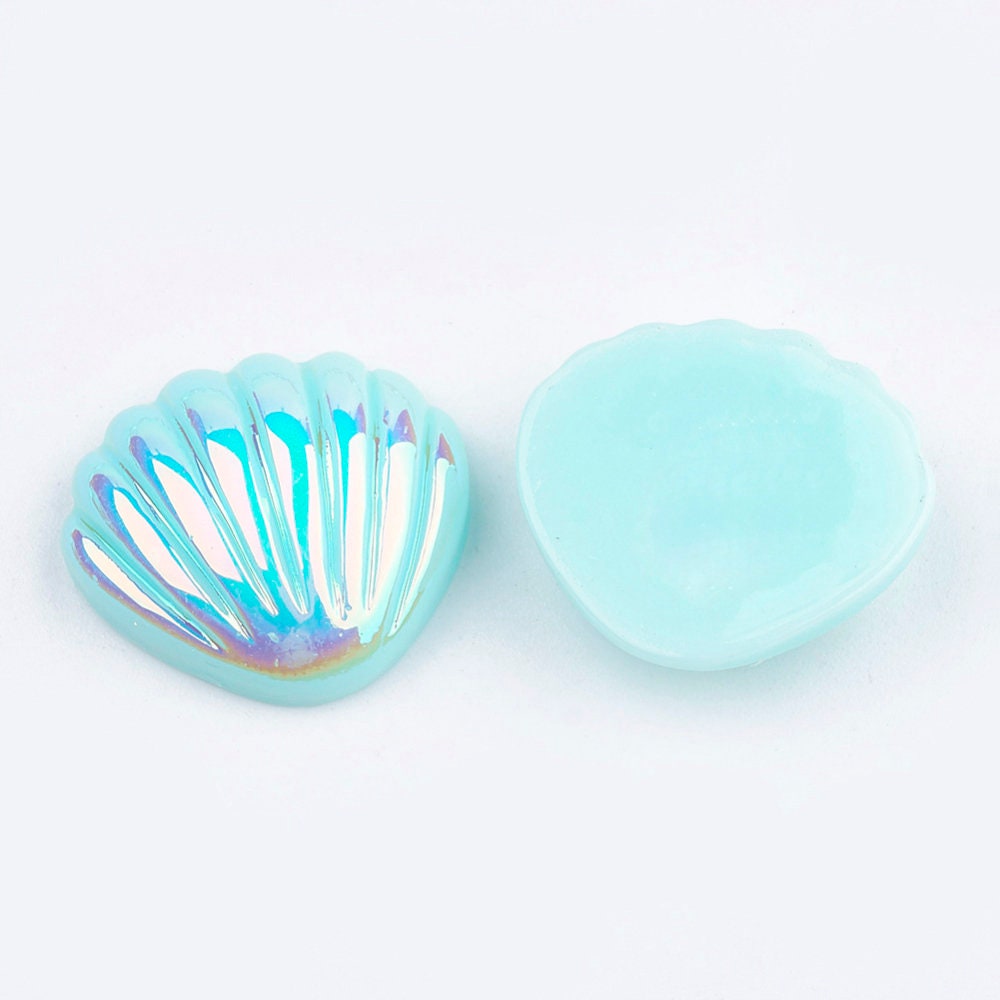 Seashell cabochons, blue 20mm