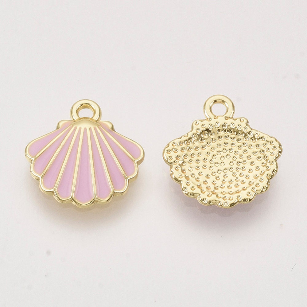 Seashell enamel charms, 13mm pink /lilac