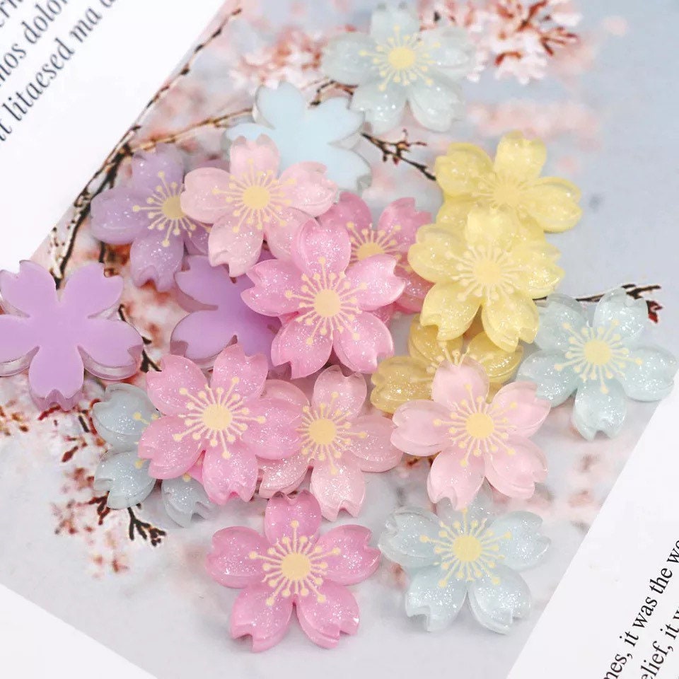 Flower cabochons, 26mm cherry blossom