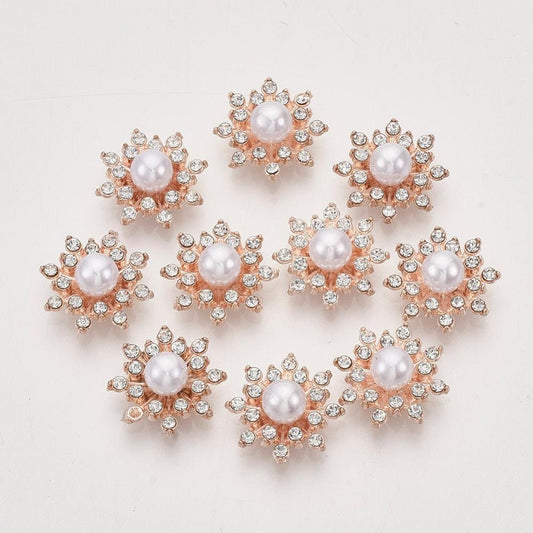 rhinestone and pearl flower embellishments, 16mm
