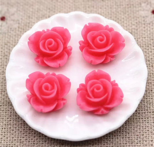Matte bright pink open rose cabochon, 13mm