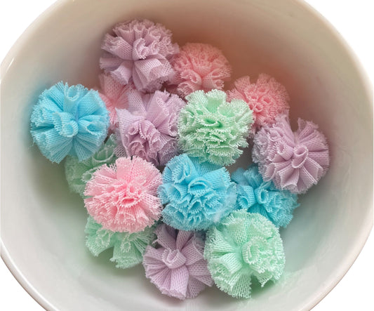 Pastel mesh fabric balls, 25mm mixed colour