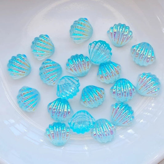 Seashell cabochons, mini pale blue 10mm