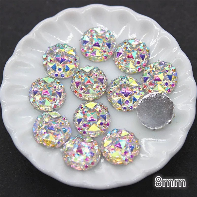 Round resin silver sparkle cabochons, 8mm