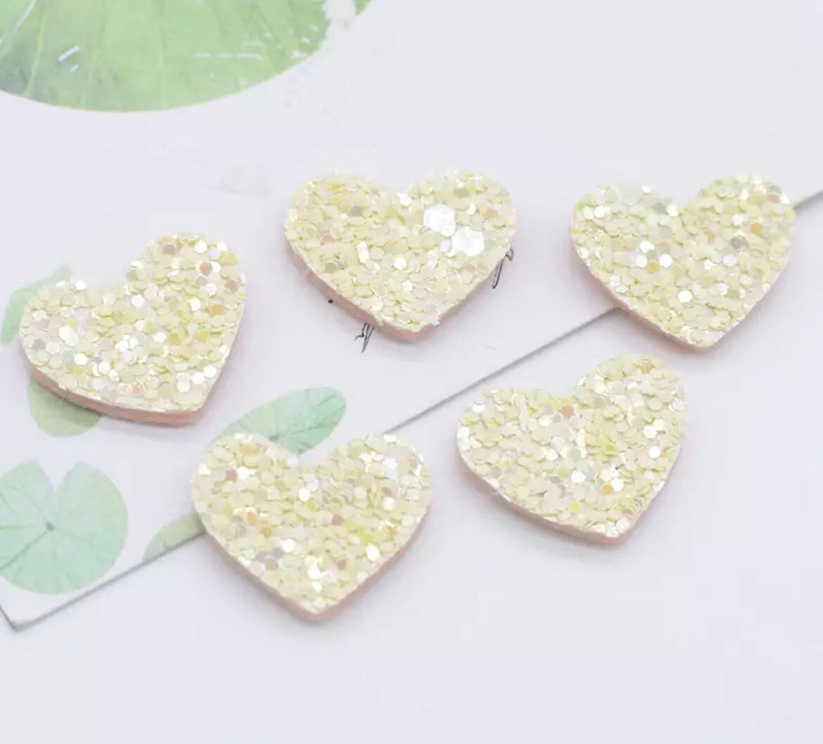 Heart shaped pale yellow  embellishments, 20mm glitter