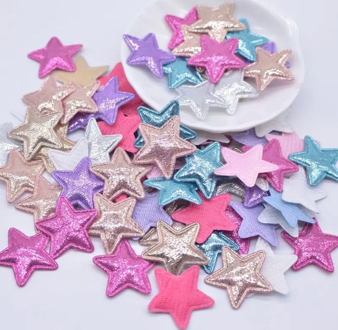 Star fabric metallic appliqués, padded fabric 25mm stars