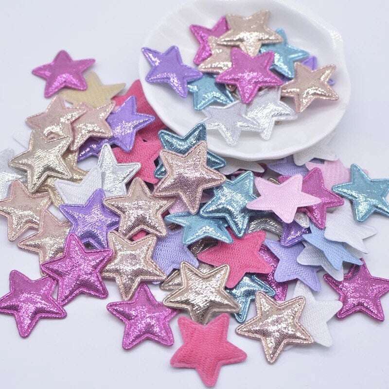 Star fabric metallic appliqués, padded fabric 25mm stars