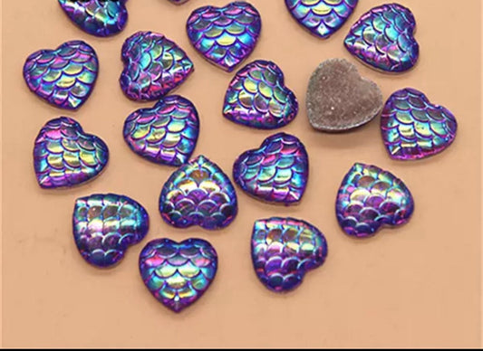 Purple  heart cabochons, 12mm fish scale