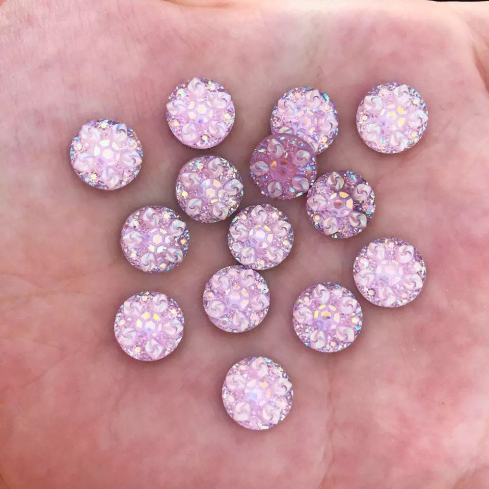 Round rhinestone effect cabochons, 10mm lilac