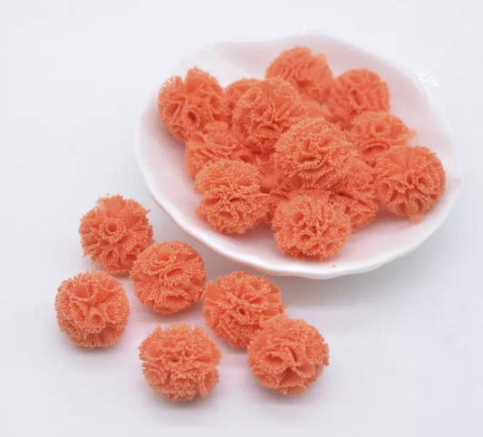 Orange mesh fabric balls, 15mm