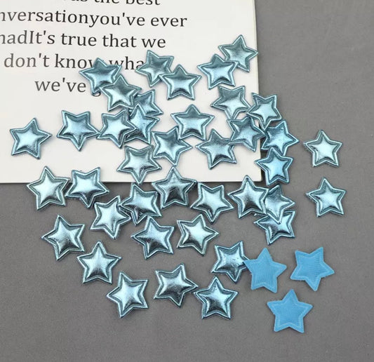 Metallic blue padded fabric stars, 25mm