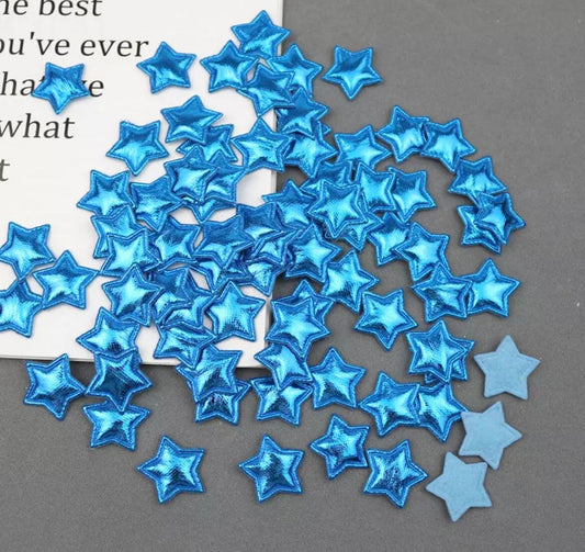 Metallic blue padded fabric stars, 2cm