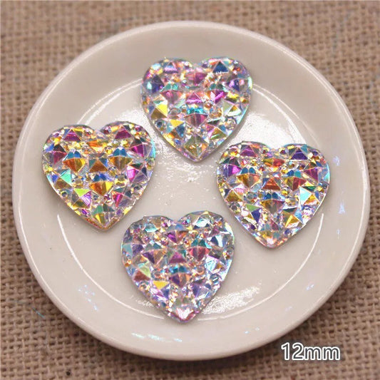 Silver rhinestone bling heart cabochons, 12mm