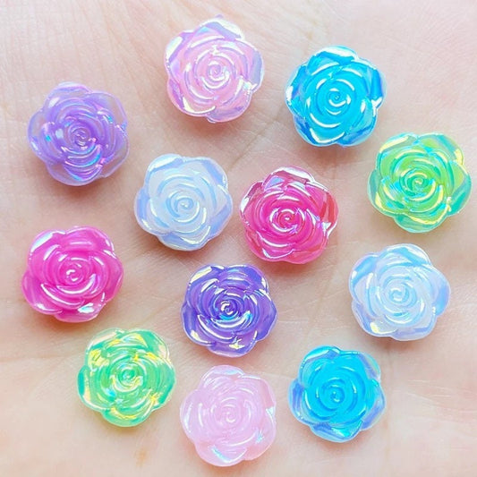 rose flower cabochon, 12mm pastel mix