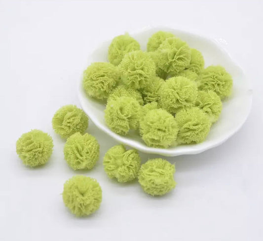 Lime green mesh fabric balls, 15mm