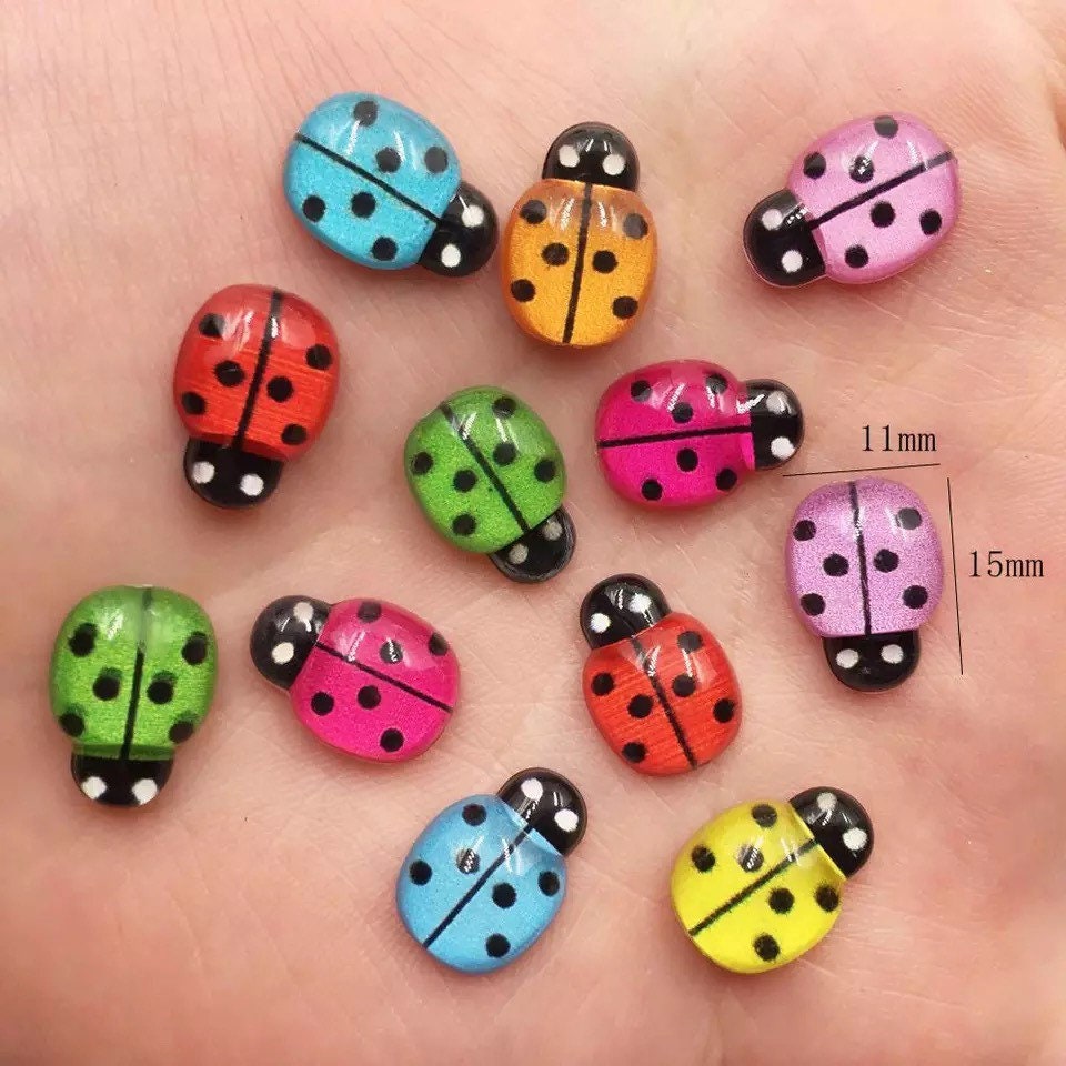 Ladybird resin cabochons, 15mm mixed colour