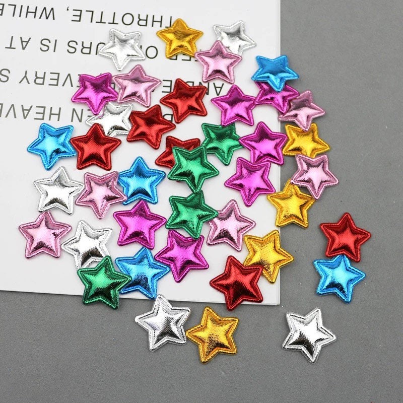 Metallic coloured padded fabric stars, 25mm