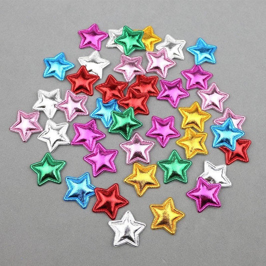 Metallic coloured padded fabric stars, 25mm