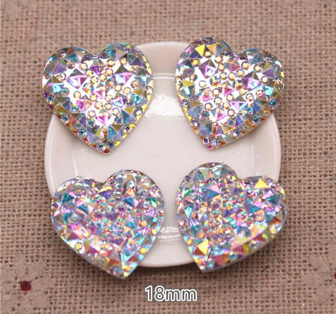 Silver rhinestone bling heart cabochons, 18mm