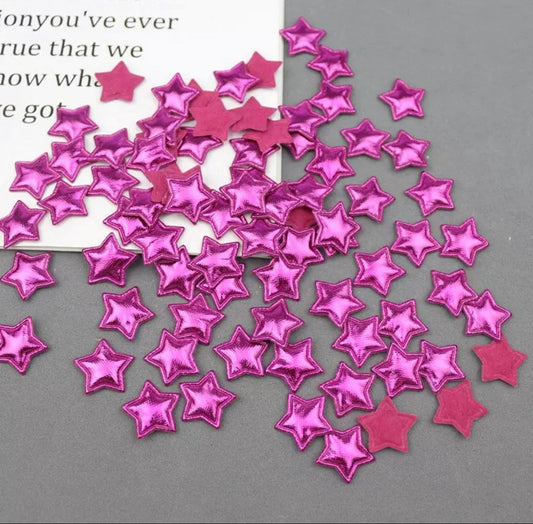 Metallic pink padded fabric stars, 2cm