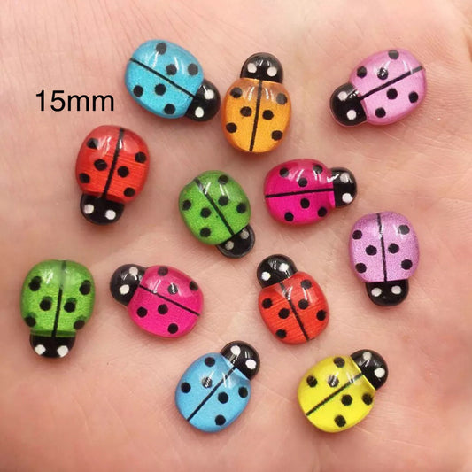 Ladybird resin cabochons, 15mm mixed colour