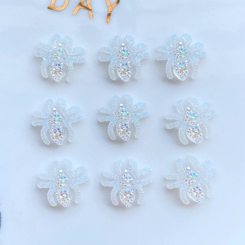 Spider rhinestone cabochons, white 13mm