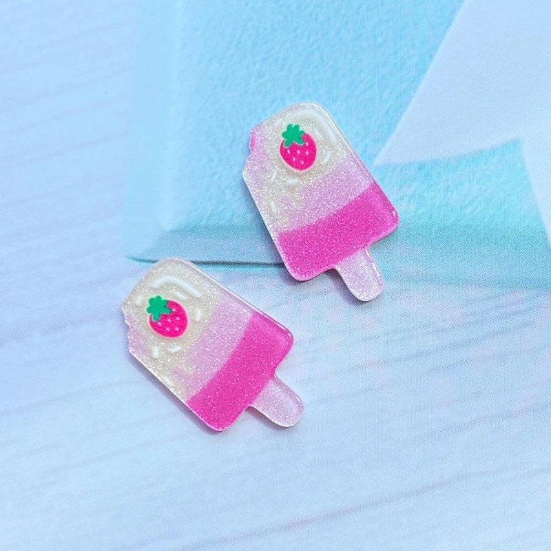 Ice lolly resin pink cabochons , strawberry 25mm