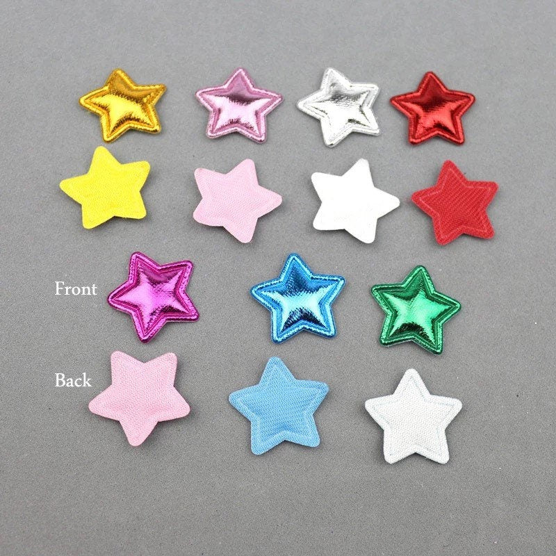 Metallic coloured padded fabric stars, 25mm