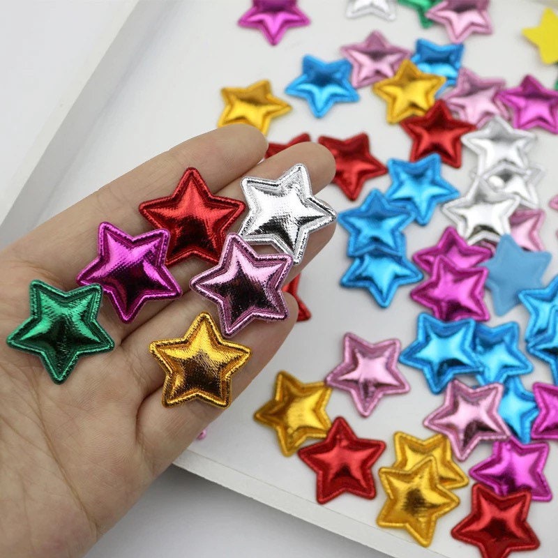 Metallic coloured padded fabric stars, 25mm