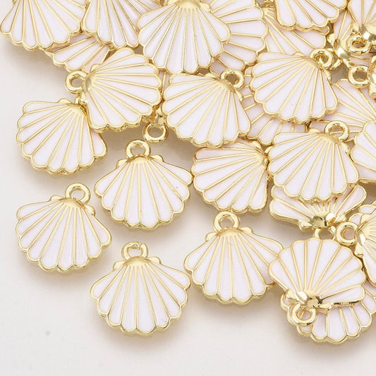 Seashell enamel charms, 13mm white