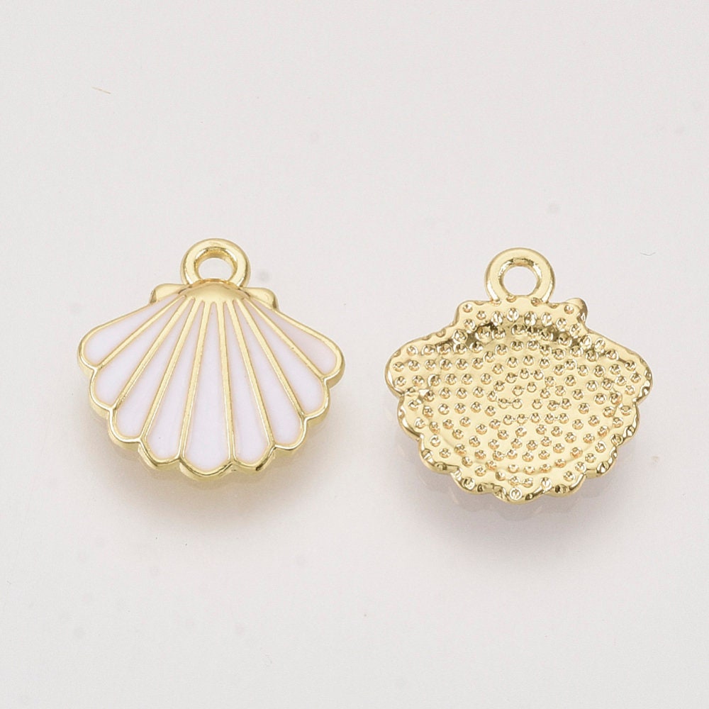 Seashell enamel charms, 13mm white