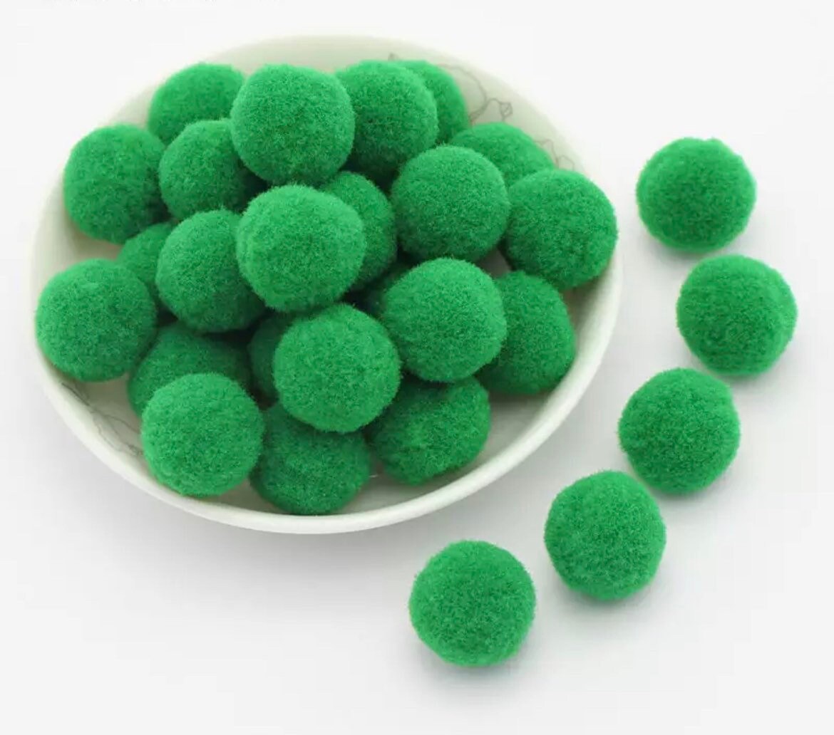 Pom Poms, green mini pom poms, 9mm