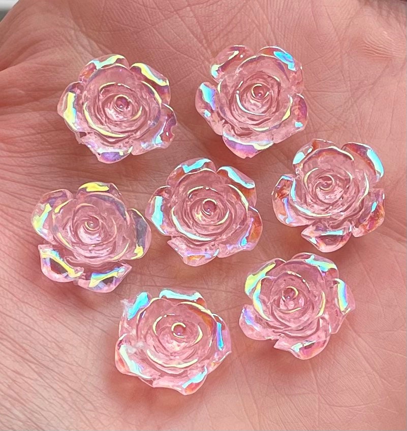 Pink rose flower cabochon, 15mm