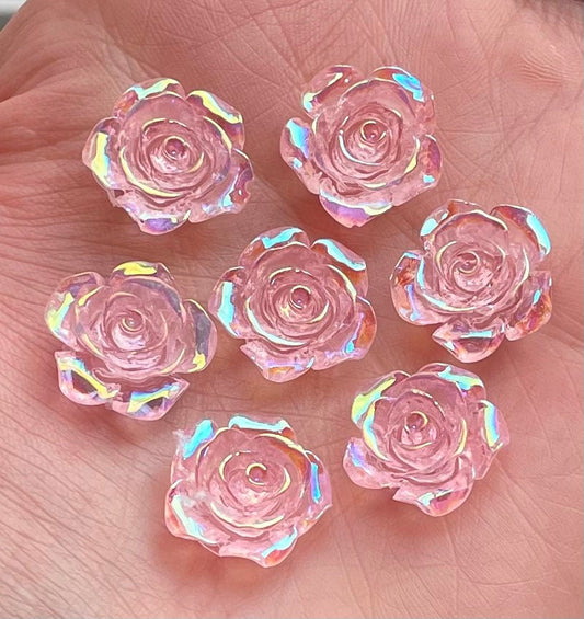 Pink rose flower cabochon, 15mm