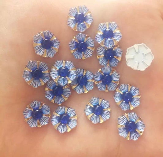Blue glass effect flower embellishments, 12mm