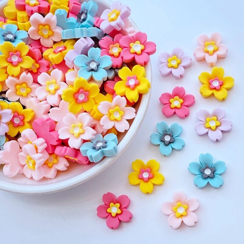 Bright flower cabochons, 14mm
