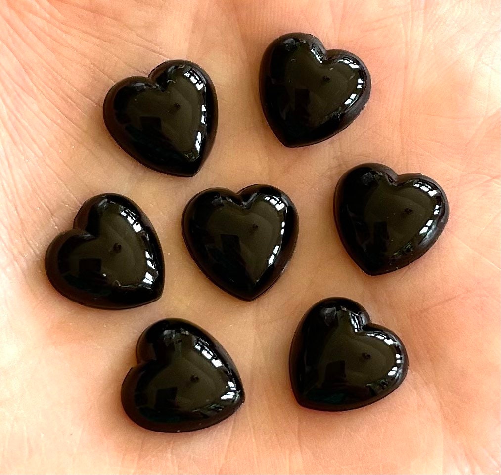 Black heart embellishments, 12mm