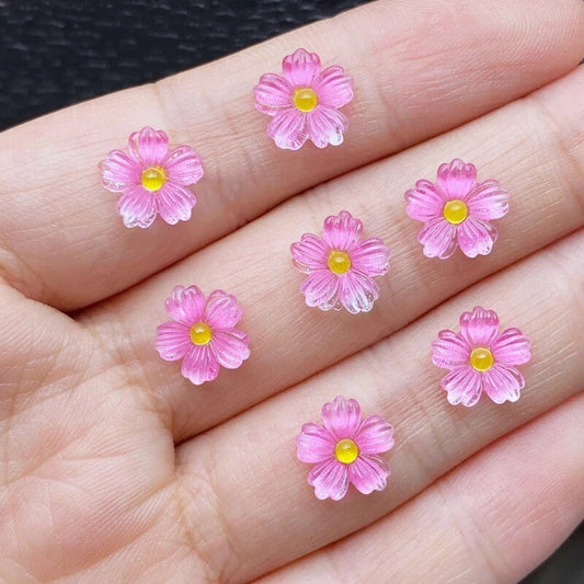 Pink glass effect flower cabochons, 9mm