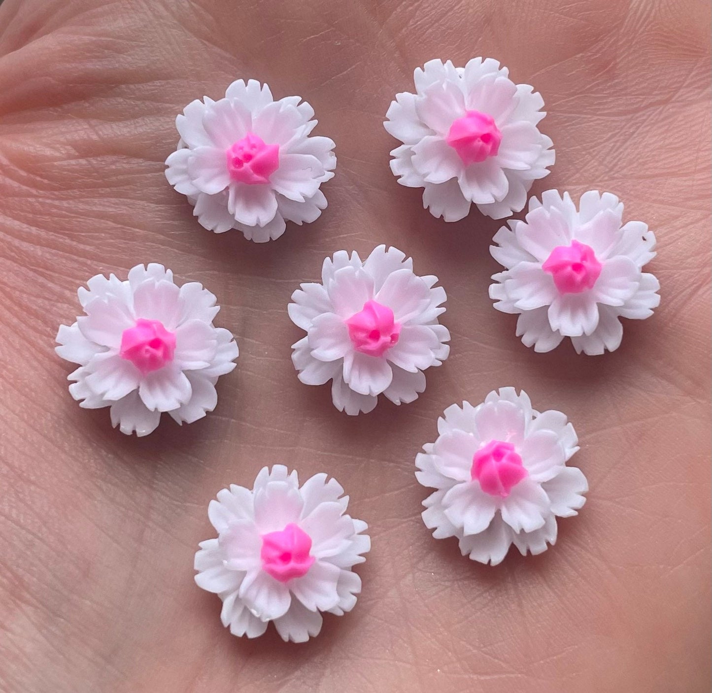 White and pink flower cabochons, 13mm