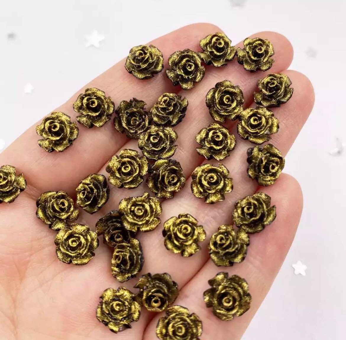 Black and gold rose cabochon, 10mm