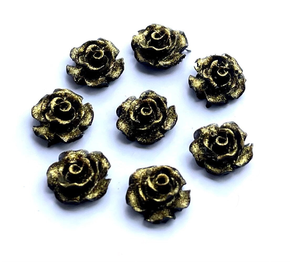 Black and gold rose cabochon, 10mm