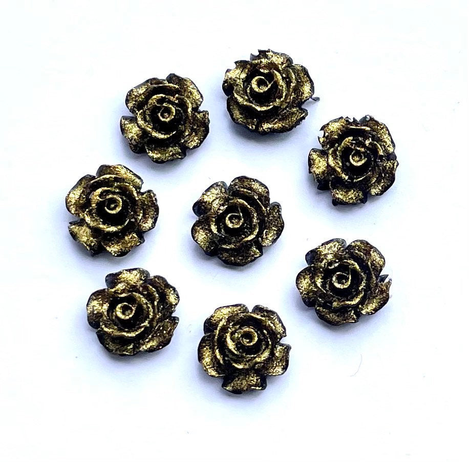 Black and gold rose cabochon, 10mm