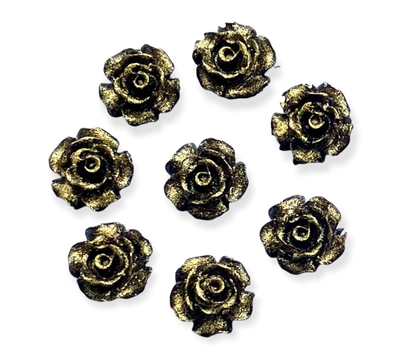 Black and gold rose cabochon, 10mm