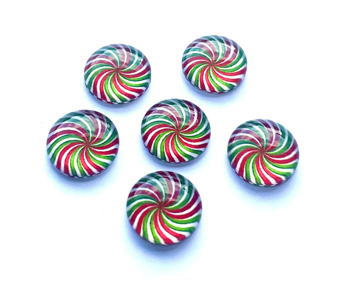 Christmas candy glass cabochons, 10mm