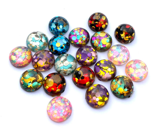 Round glitter filled cabochons, 12mm